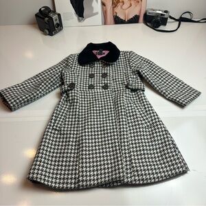Kenneth Cole Black & White Houndstooth Girls Pea Size 3T Preppy Winter Coat